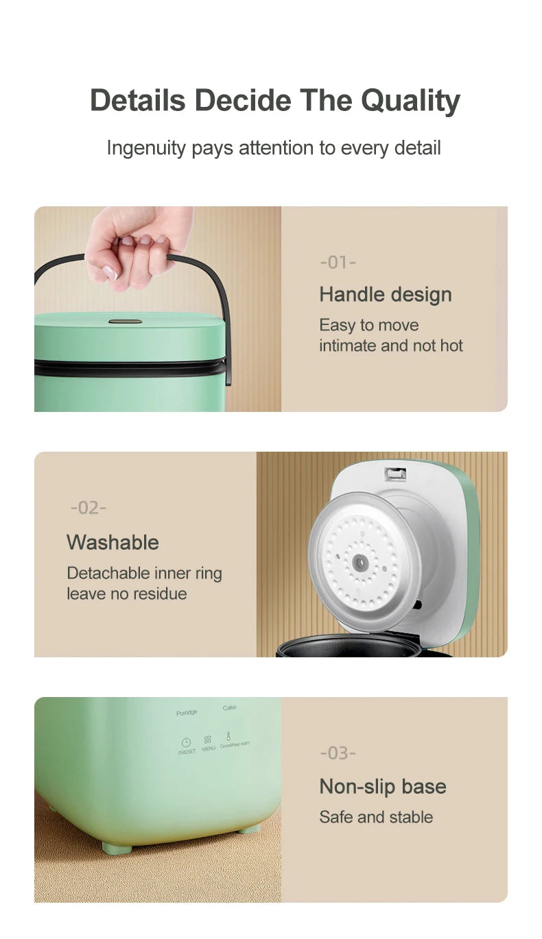 Cuoci Riso Mini Automatico 1.2L - Pentola Elettrica per 1-2 Persone con Vaporiera