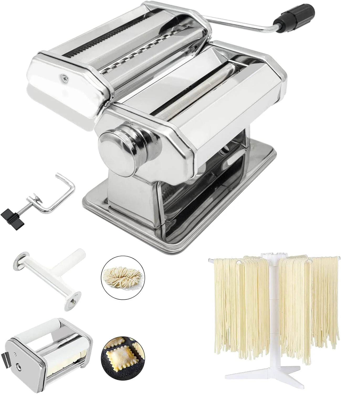 Macchina per Pasta Manuale con 7 Spessori Regolabili - Per Spaghetti, Fettuccine, Lasagne