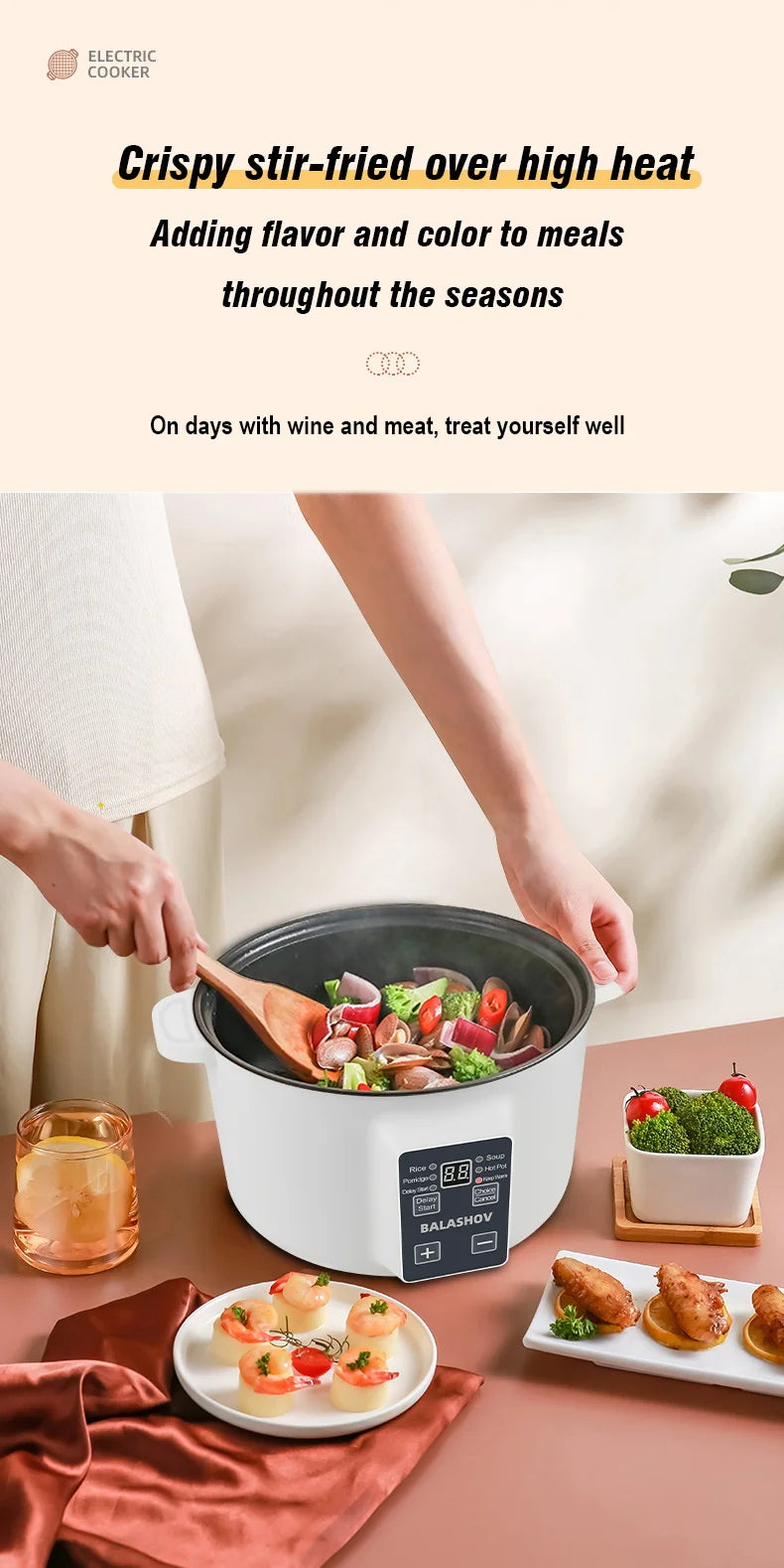 Pentola Elettrica Multifunzione 3.5L 220V - Cuoci Riso Antiaderente Smart