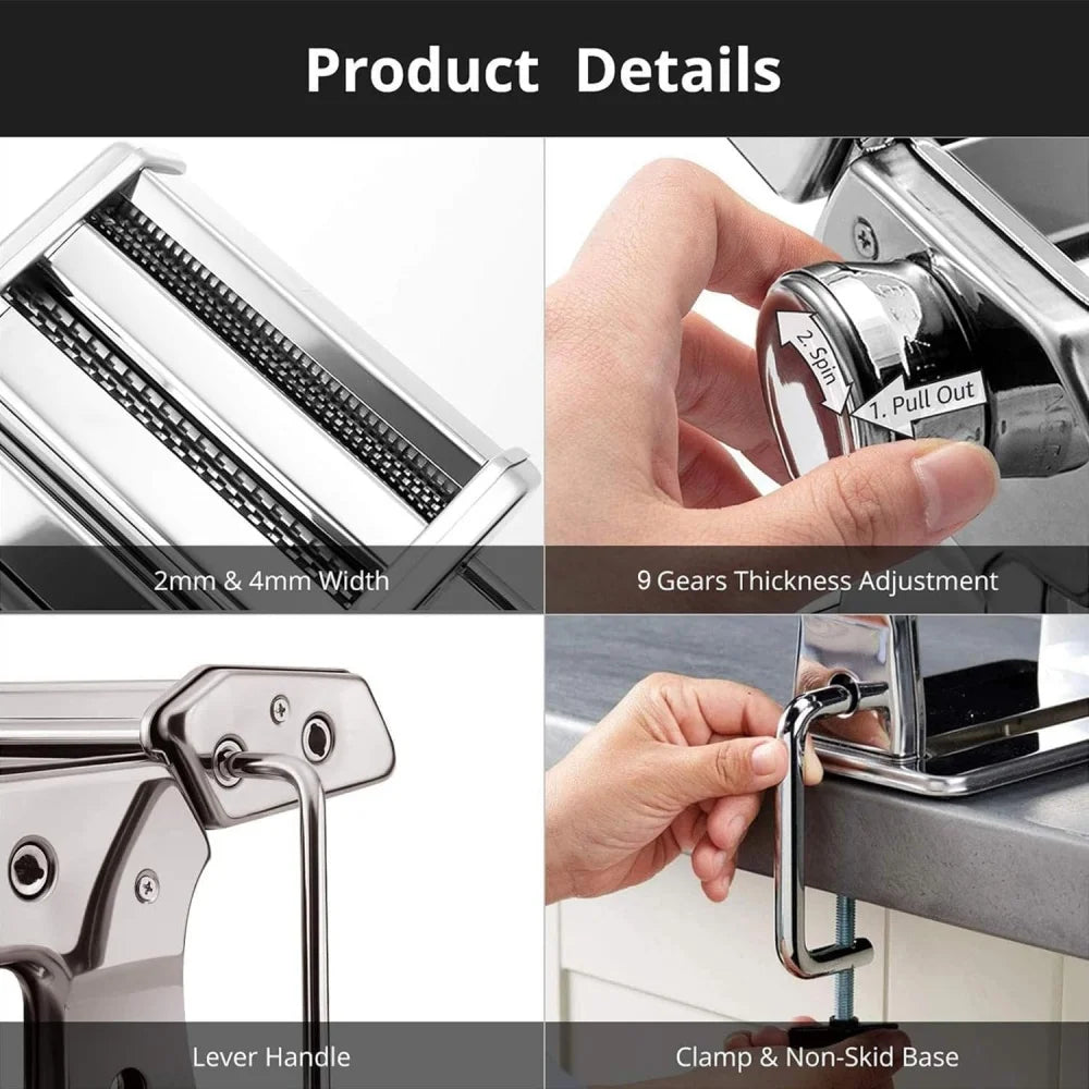 Macchina per Pasta Manuale con 7 Spessori Regolabili - Per Spaghetti, Fettuccine, Lasagne
