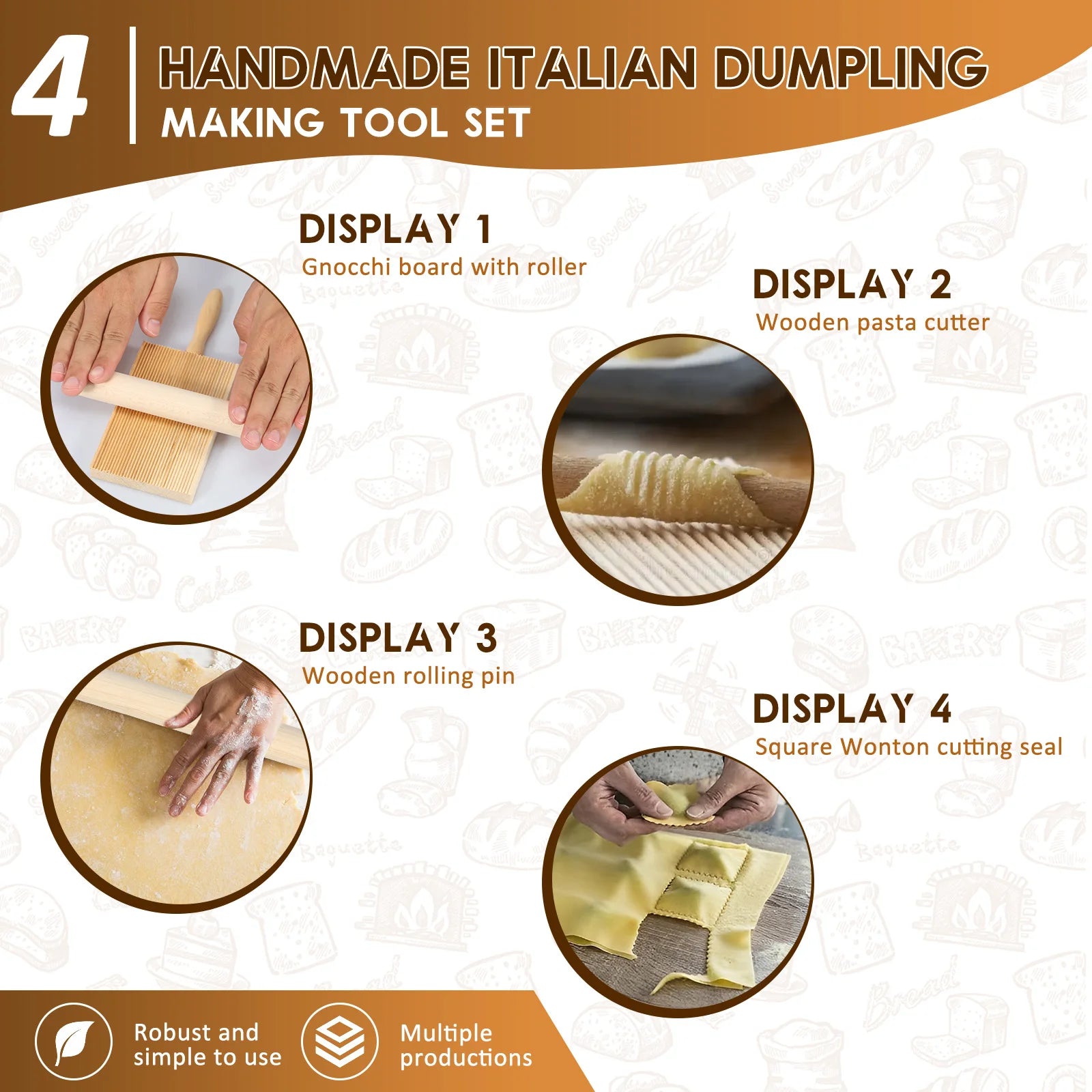 Kit 9 Pezzi per Pasta Fatta in Casa - Stampi Ravioli, Mattarello e Taglieri Gnocchi