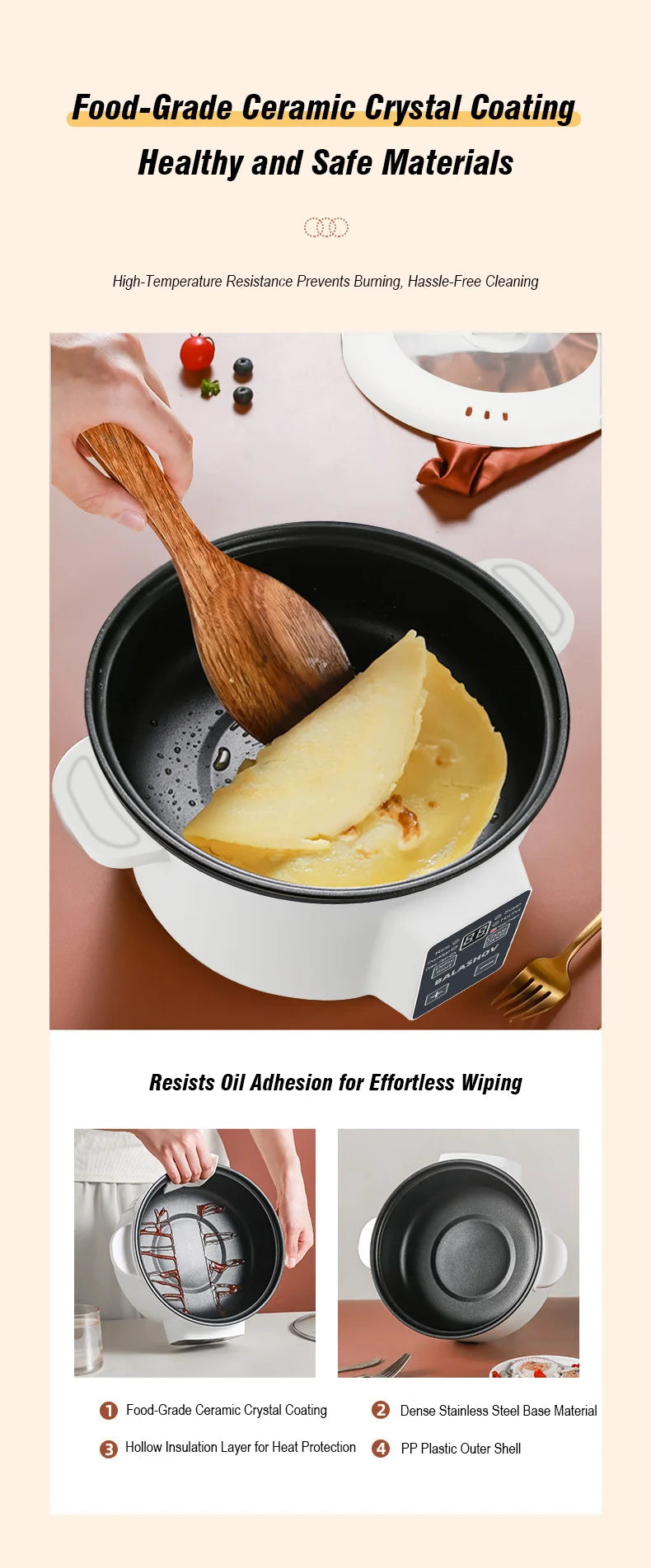 Pentola Elettrica Multifunzione 3.5L 220V - Cuoci Riso Antiaderente Smart