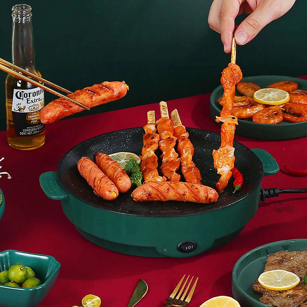 Piastra Elettrica Multifunzione 220V - Griglia Antiaderente per Barbecue e Cottura