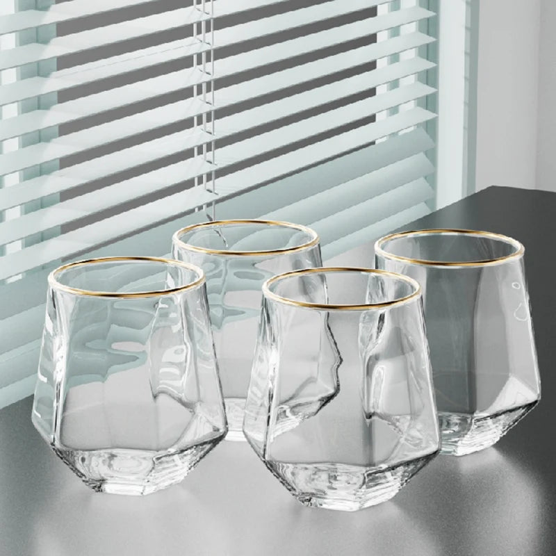 Set 4 Bicchieri Esagonali 320ml - Bordo Dorato per Vino, Caffè e Bevande