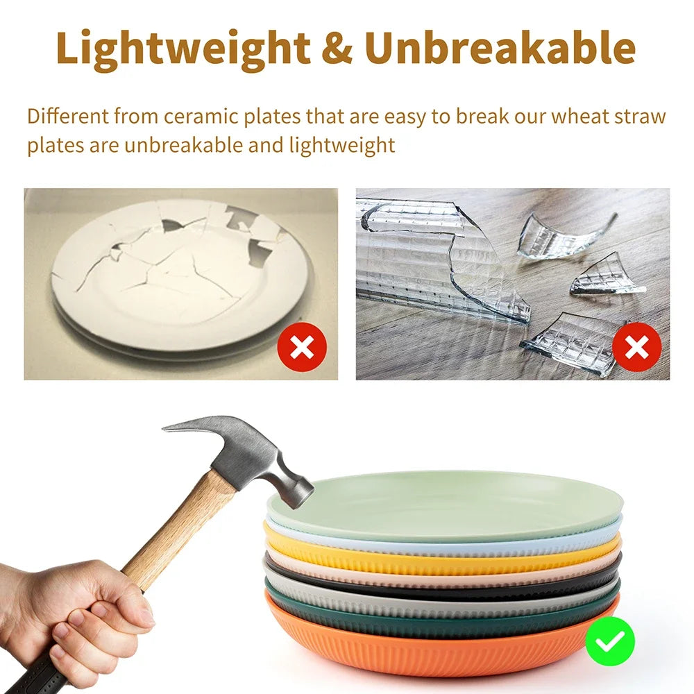 Set 4 Pezzi Stoviglie in Paglia di Grano - Piatto Ciotola Tazza Ecologico Infrangibile