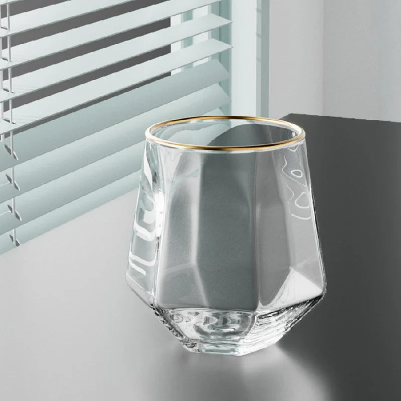 Set 4 Bicchieri Esagonali 320ml - Bordo Dorato per Vino, Caffè e Bevande