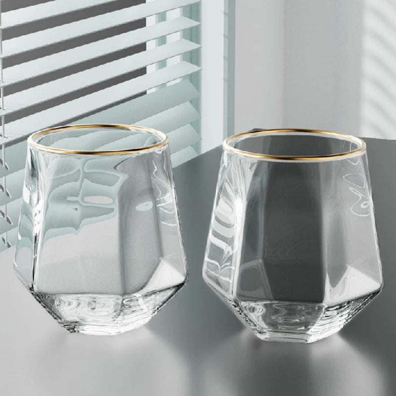 Set 4 Bicchieri Esagonali 320ml - Bordo Dorato per Vino, Caffè e Bevande