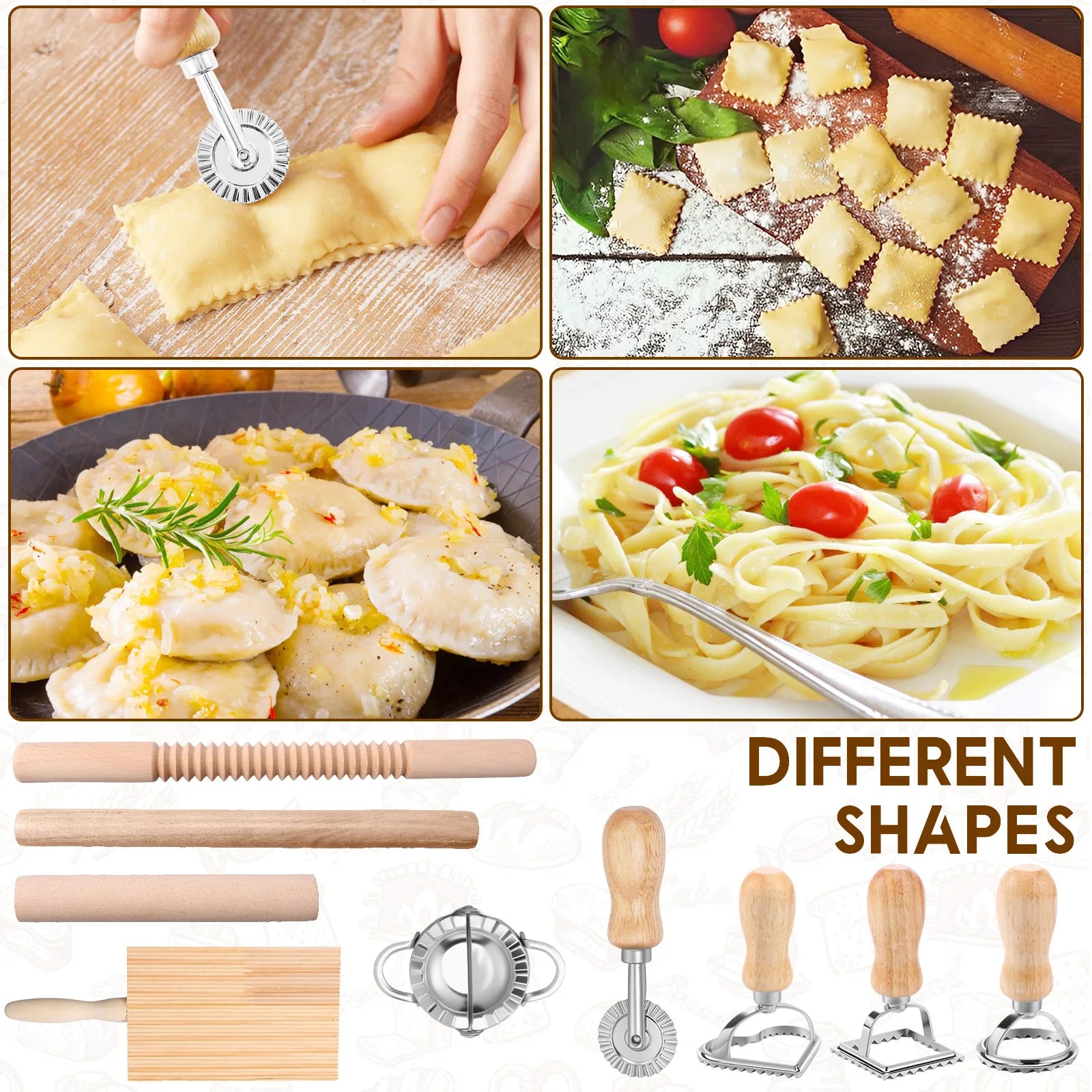 Kit 9 Pezzi per Pasta Fatta in Casa - Stampi Ravioli, Mattarello e Taglieri Gnocchi
