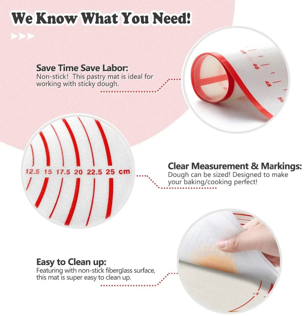 Tappetino in Silicone per Impastare - Antiaderente per Pizza, Torte e Pasticceria