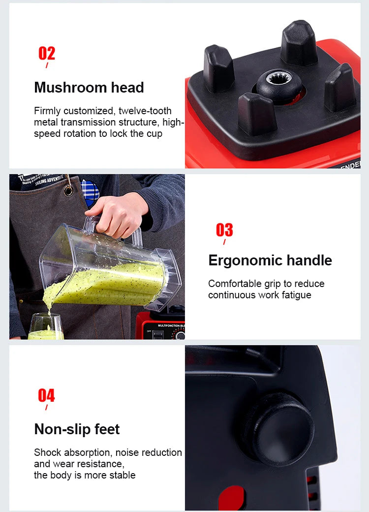 Frullatore Professionale 2000W - Mixer Commerciale per Smoothie e Ghiaccio BPA Free