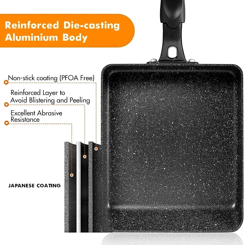 Padella Giapponese Tamagoyaki Antiaderente - Rettangolare per Omelette e Frittate