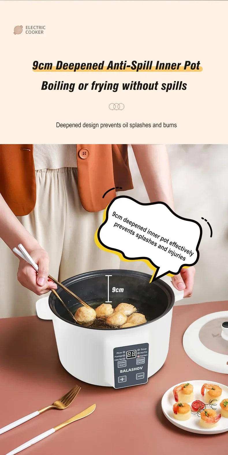 Pentola Elettrica Multifunzione 3.5L 220V - Cuoci Riso Antiaderente Smart