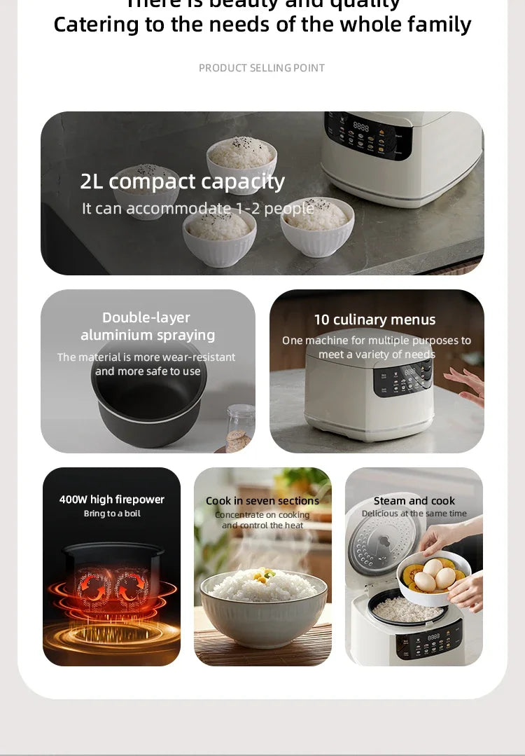 Cuoci Riso Elettrico Multifunzione 2L 220V - Pentola Antiaderente Smart per 1-3 Persone