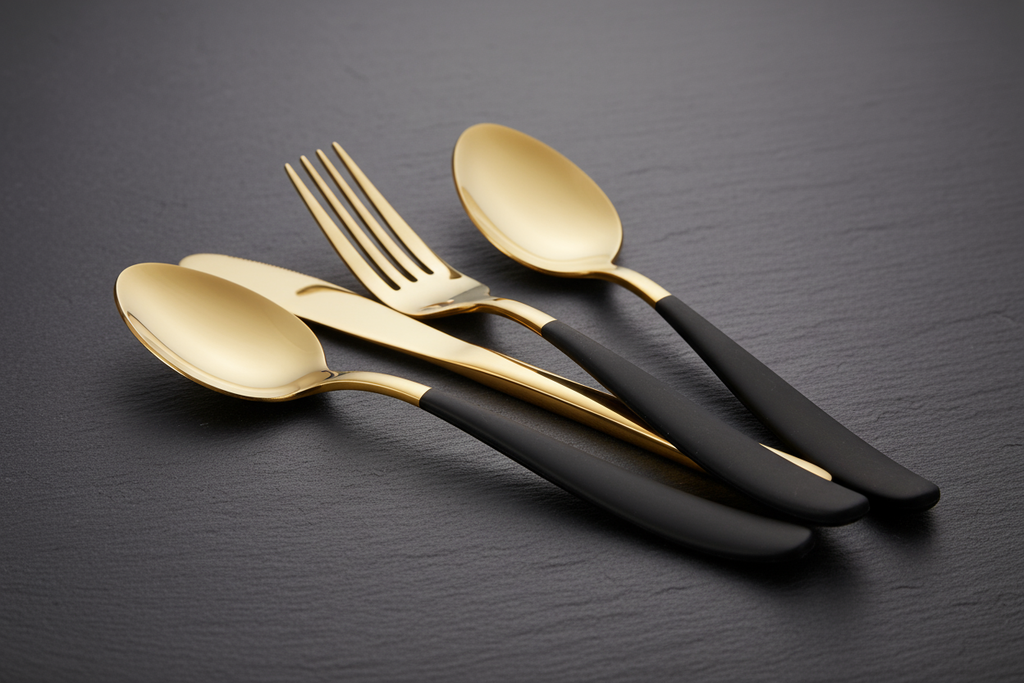 Dettaglio posate oro nero