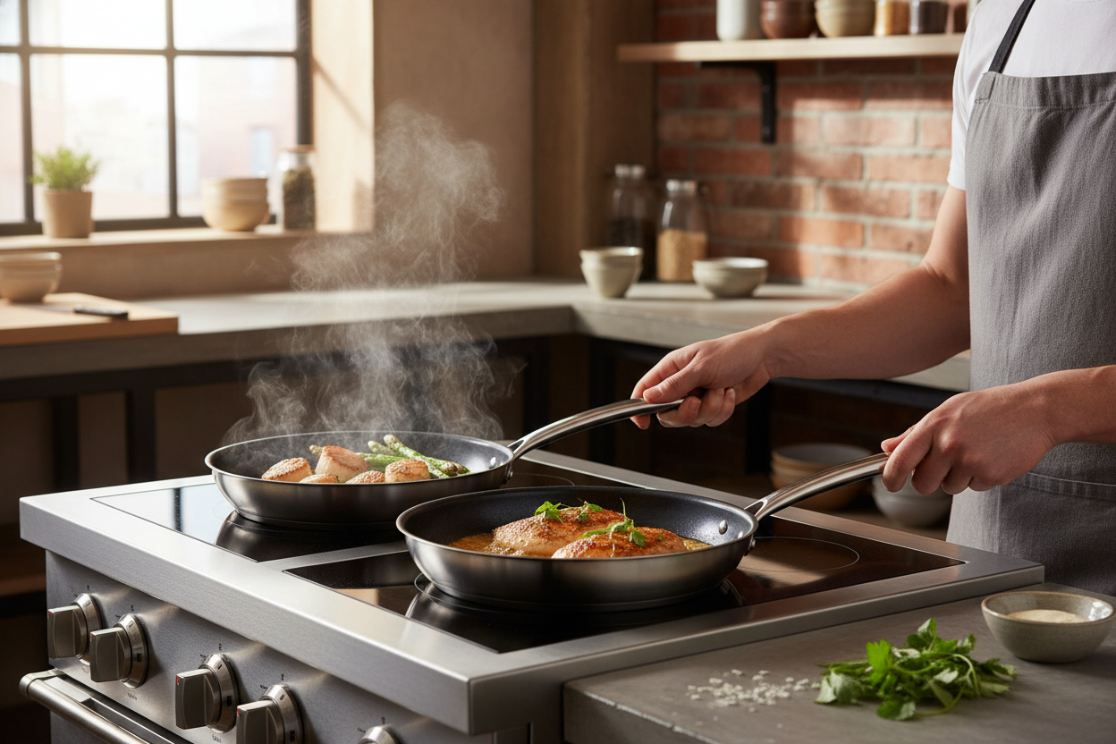 Padelle in uso in cucina