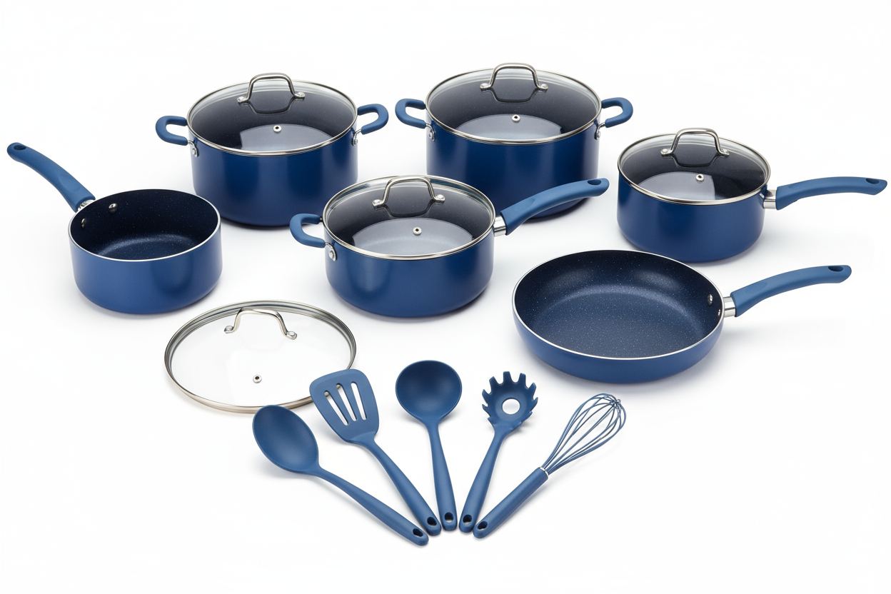 Set pentole ceramica 15 pezzi blu