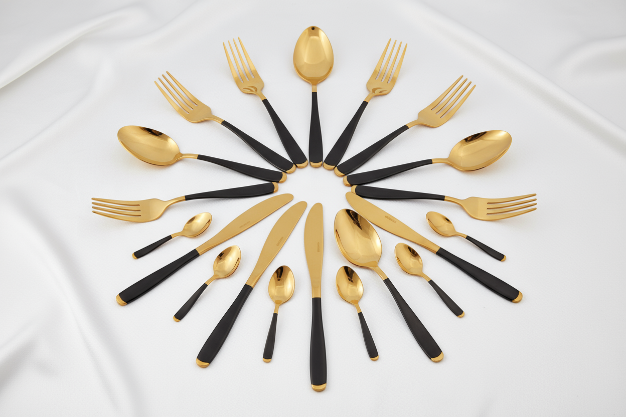 Set posate 24 pezzi oro nero